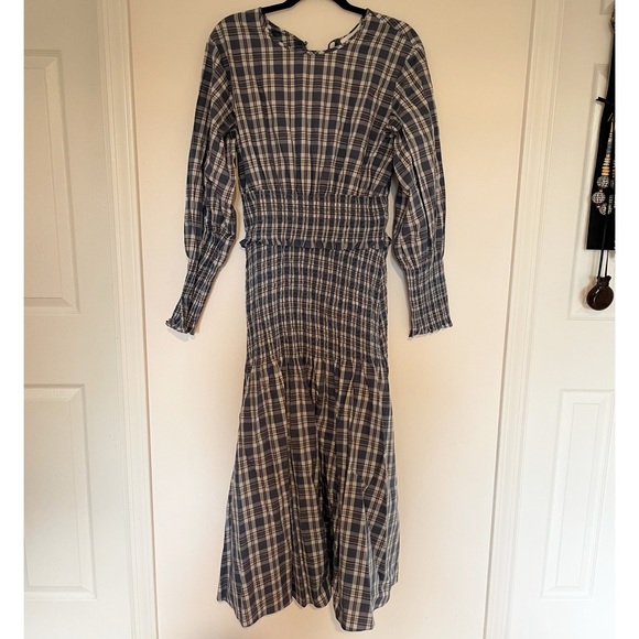 Something Navy Blue and White Plaid Long Sleeve Dress - Picture 1 of 7